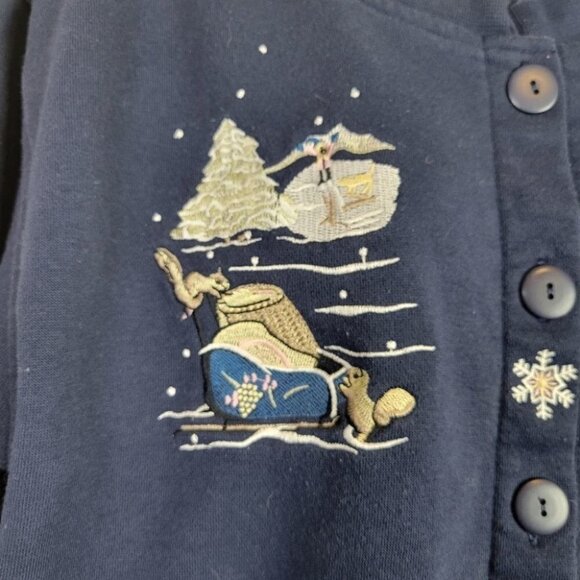 COTTAGE Cove Sweatshirt Button Cardigan Embroidery Winter Blue L - Picture 3 of 11